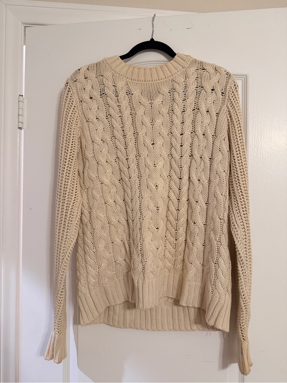 Frame Denim Cream Cable Knit Crewneck Sweater